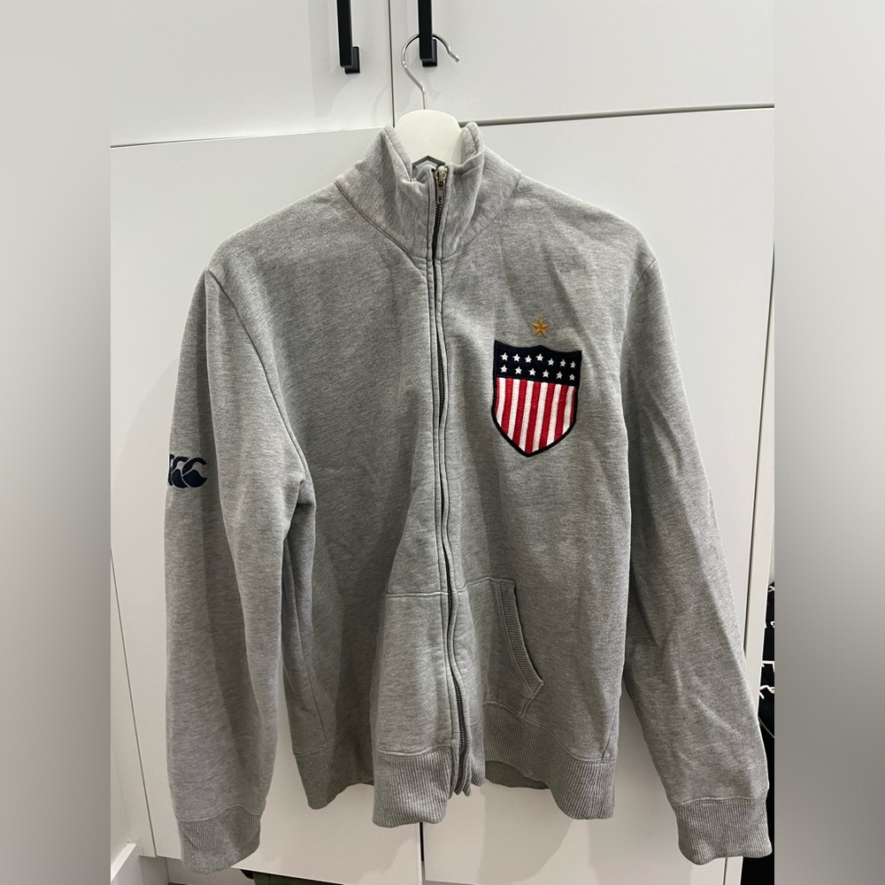 Canterbury Zip-Up Sweater with Embroidered USA Flag